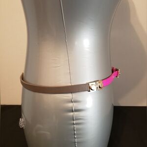 J. Crew Women's Skinny Embrossed Leather Pink/Brown Belt with Gold Hardware XS